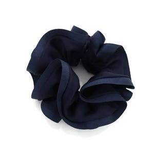 Grosgrain Trim Satin Hair Scrunchies Hair Elastics for Woman Navy