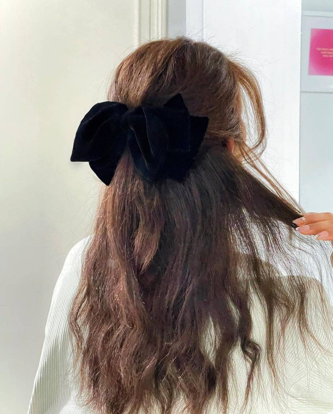 Luxury Silk Velvet Layered Bow French Barrette Black Hair Bow for Women ...