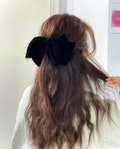 Luxury silk velvet layered bow French barrette Black hair bow for women product logo