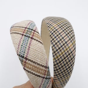 padded check headband plaid pattern Fall Winter hairband basic hair accessory for women