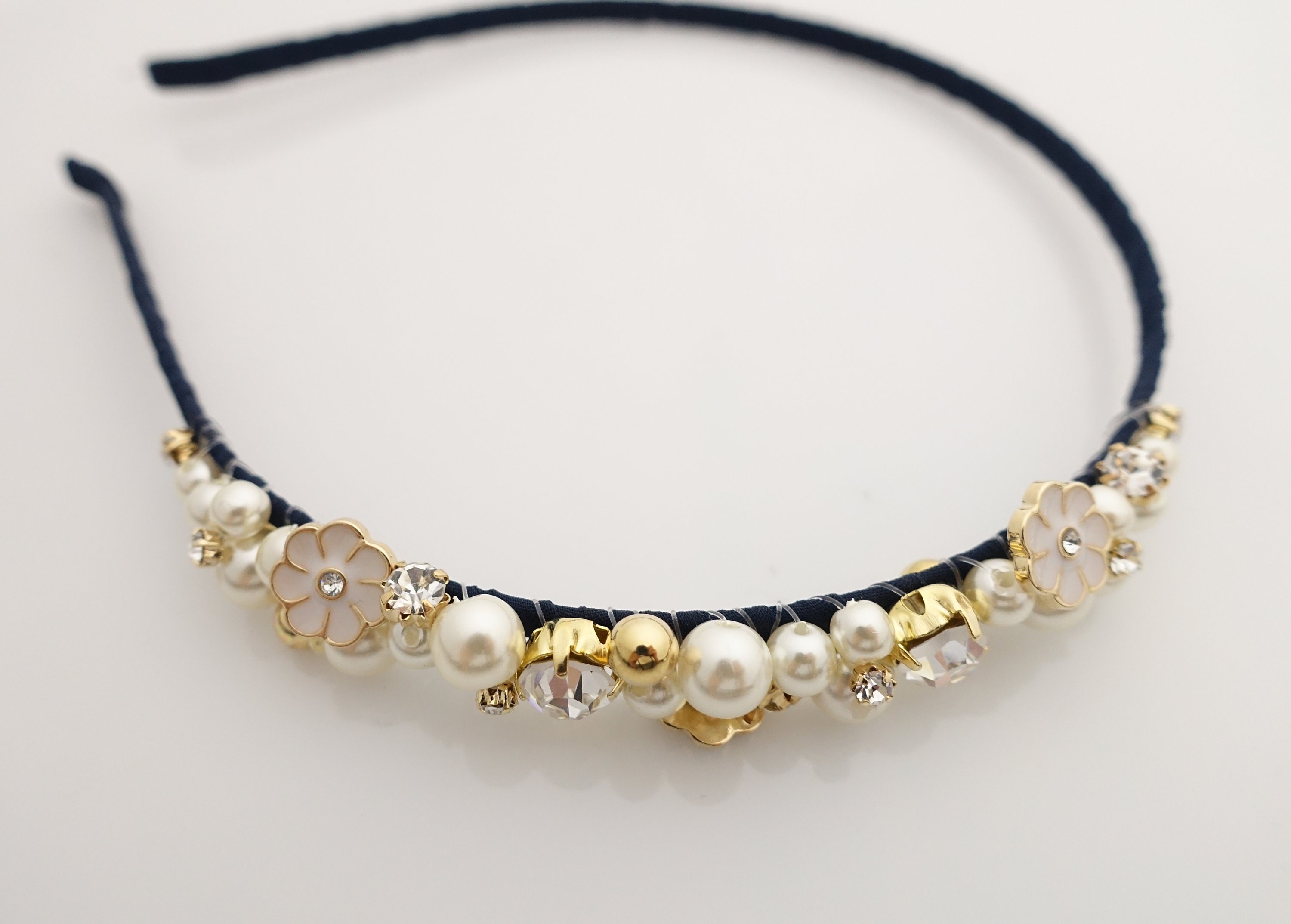 Rhinestone pearl beaded headband thin decorated elegant Etsy