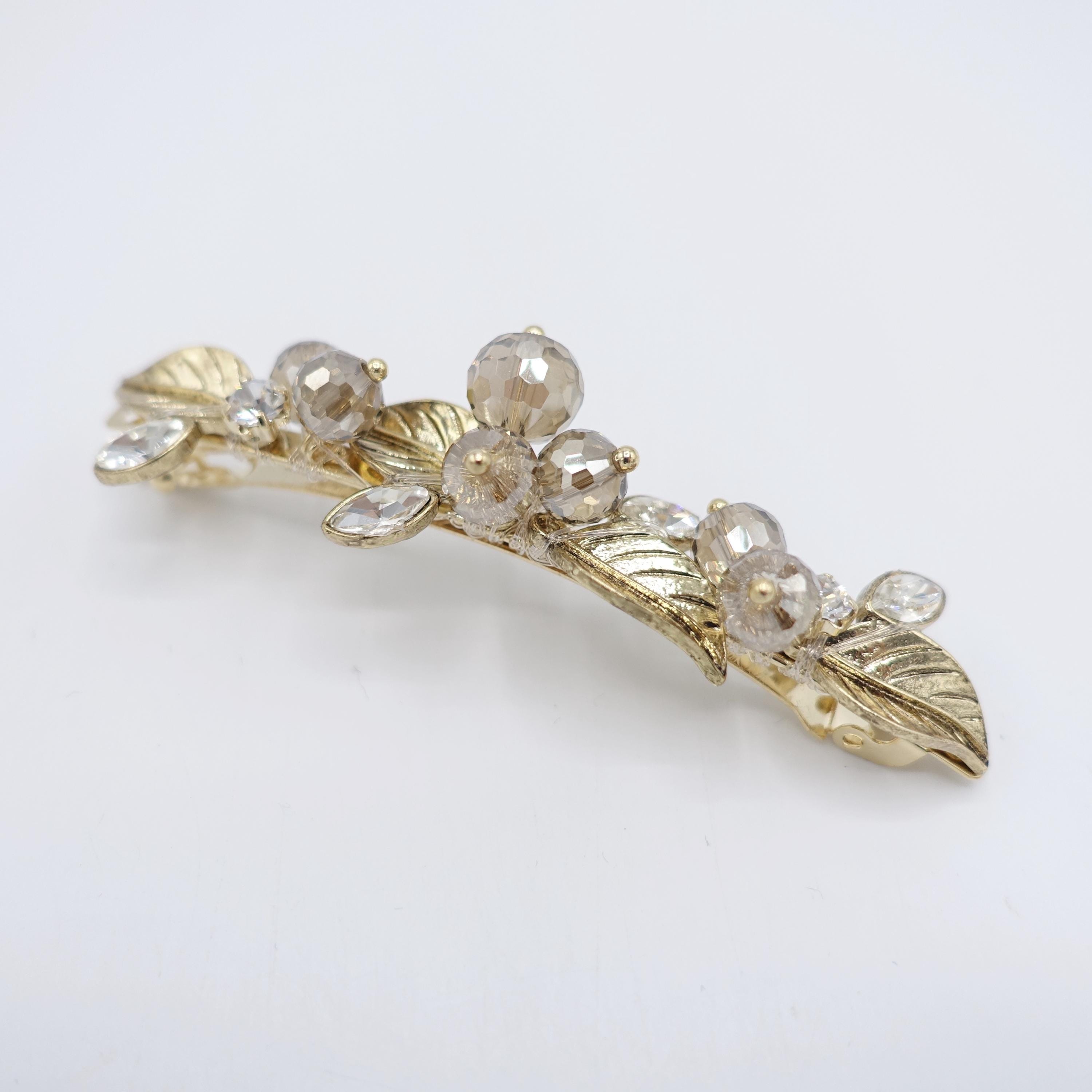 Crystal Leaf Hair Barrette: Golden Rhinestone Hair Clip - Etsy
