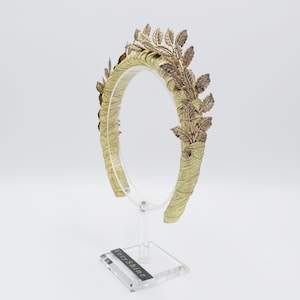 golden laurel leaves headband metallic wrap bridal hair accessory for wedding