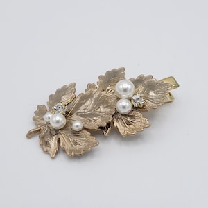 metal leaf jeweled hair clip