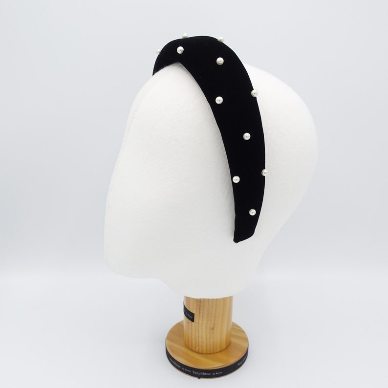 Black Silk Velvet Headband Pearl Stud Embellished Headband Etsy