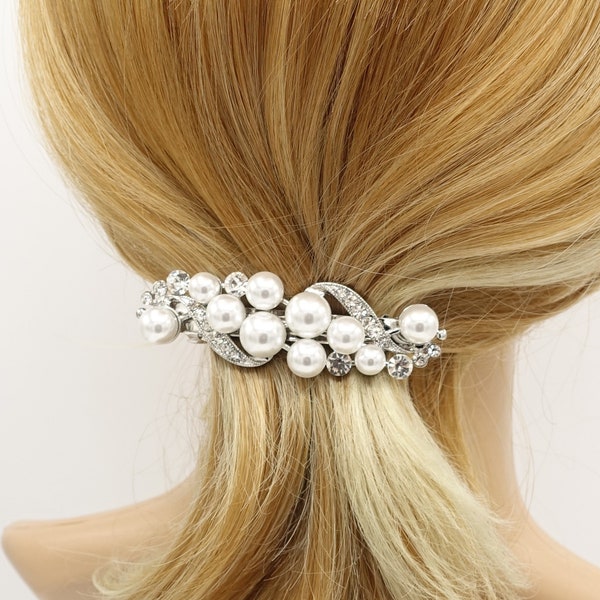 Pasador de pelo con diamantes de imitación y perlas onduladas, accesorio para el cabello para eventos especiales para mujer