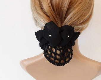 Side Rhinestone Pearl Embellished Chiffon Bun Net Snood Hair 