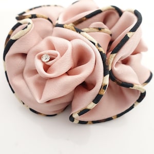 leopard edge satin scrunchies flower decorated hair elastic scrunchy woman hair accessory
