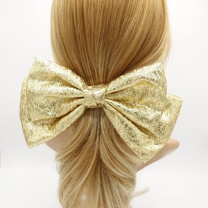 Large Gold Lame Rhinestone Hair Barette Bow Bergdorf Goodman Vintage 1980s 80 main image 2