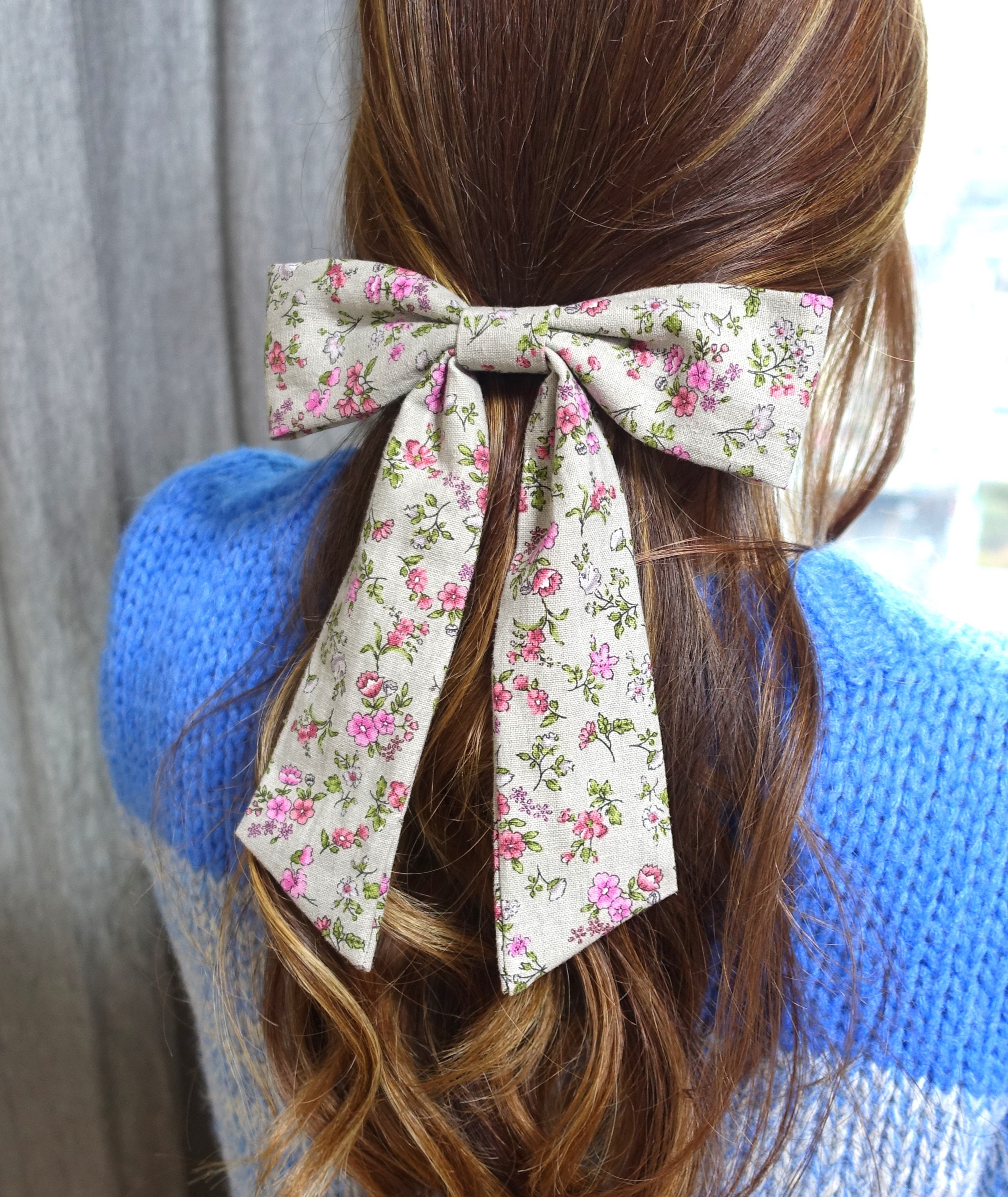 Floral Cotton Hair Bow for Women - Etsy display picture 1