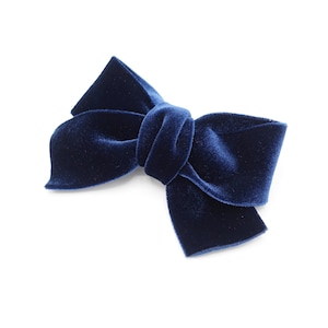 May include: A dark blue velvet bow.
