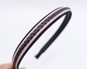 Braided Faux Leather Headband for Women, Slim Layered Hairband, Comfortable Everyday Hair Accessory