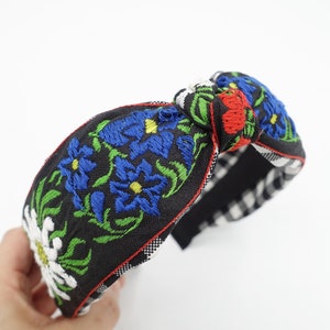 bohemian pattern embroidery headband knot gingham check hairband women hair accessory