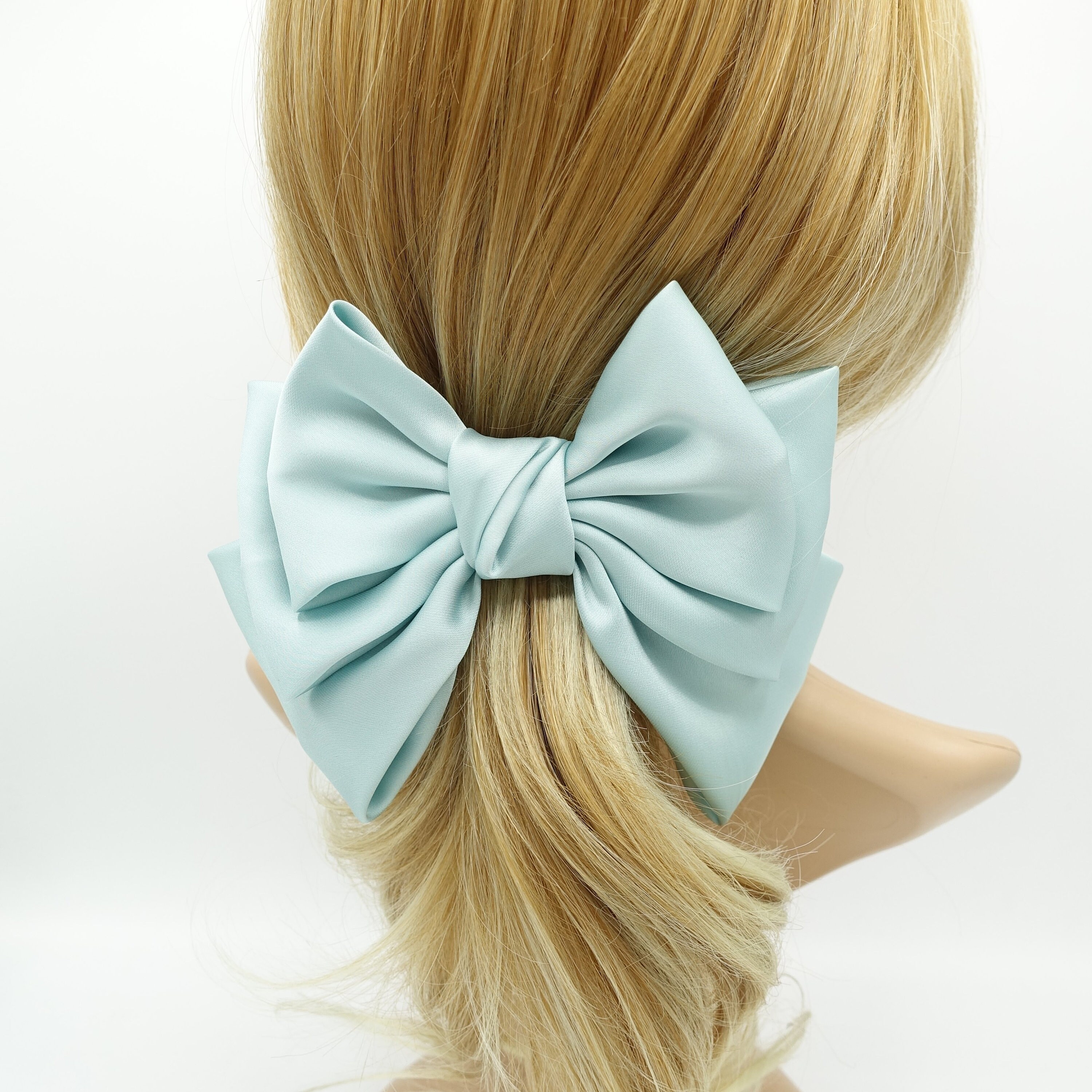 Satin layered hair bow french barrette Women solid color Etsy