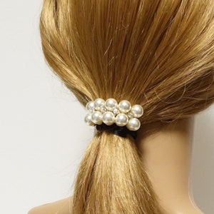 rhinestone pearl decorated hair elastic ponytail holder women hair tie accessory
