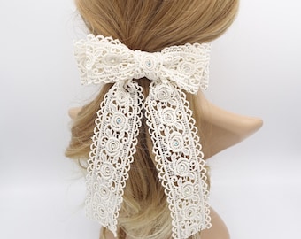 Lace Hair Bow: Rhinestone Steel Barrette