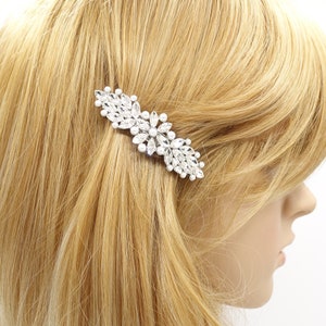 Rhinestone Pearl Flower Hair Barrette: Bridal Side Clip (5cm)