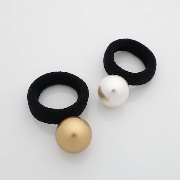 faux pearl hair elastic Set of 2 Sleek Pearl sleek Ball Dangling Elastic Bands Ponytail Holders Elegant Women Hair Accessories