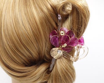 Handmade Flower Hair Claw: Rhinestone & Gold Beaded Petals
