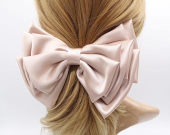 Luxury Satin Hair Bow, Cream White Silk Barrette, Wedding Hair Piece
