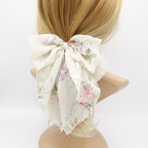 Chiffon Flower Print Bow Droopy Floral Layered Style Bow Hair Accessory ...