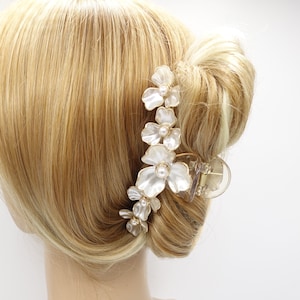 pearl hair claw flower hair claw, pearl hair accessory for women