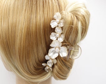 pearl hair claw flower hair claw, pearl hair accessory for women