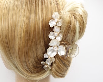 pearl hair claw flower hair claw, pearl hair accessory for women