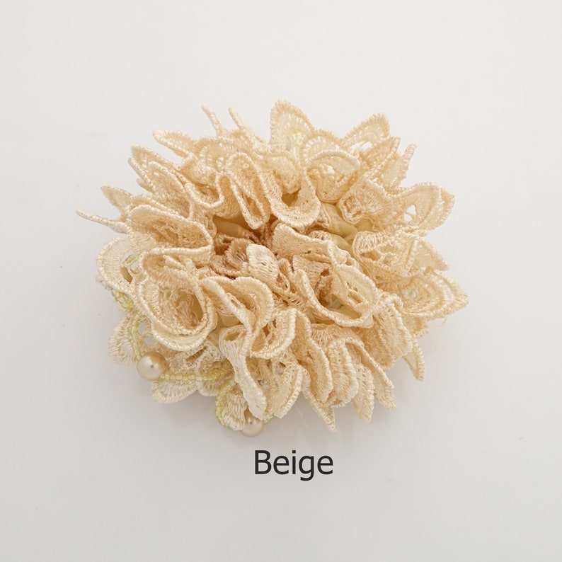 lace sleek pearl ball beaded scrunchy woman elastic hair ties scrunchies Beige