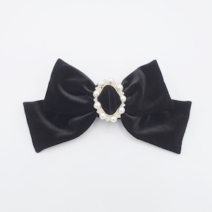pearl embellished buckle velvet hair bow for women