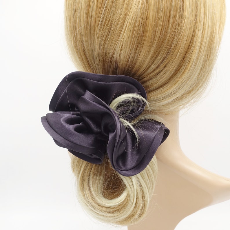 satin hair scrunchie hair tie Women solid color scrunchy ponytail Hair tie accessory in scrunchies Dark purple