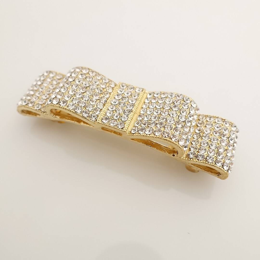 Jewel Layered Hair Bow Octant Rhinestone Decorated French Hair Barrette ...