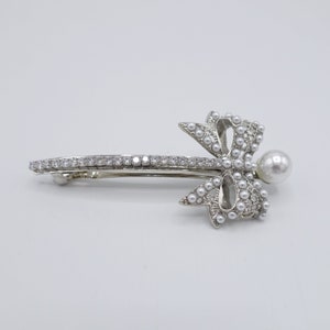 Pearl Bow Hair Barrette: Rhinestone French Clip