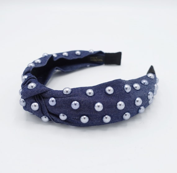 Denim Pearl Embellished Headband - Etsy display picture 3
