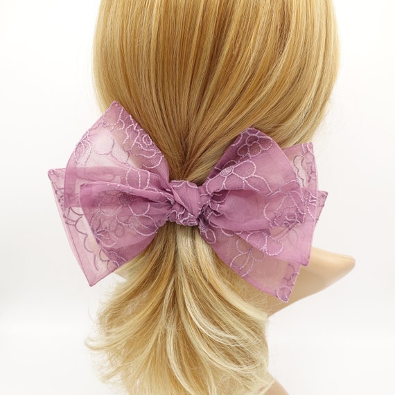 Floral Embroidered Sheer Hair Bow Embroidered Wildflower Bridal Hair Bow – Veil Alternative  main image 4