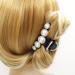 pearl rhinestone embellished medium hair claw flower decorated hair clamp