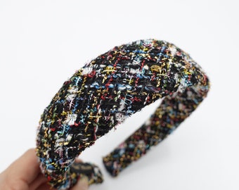 rainbow tweed headband padded multi-colored hairband Autumn Winter headband for Women