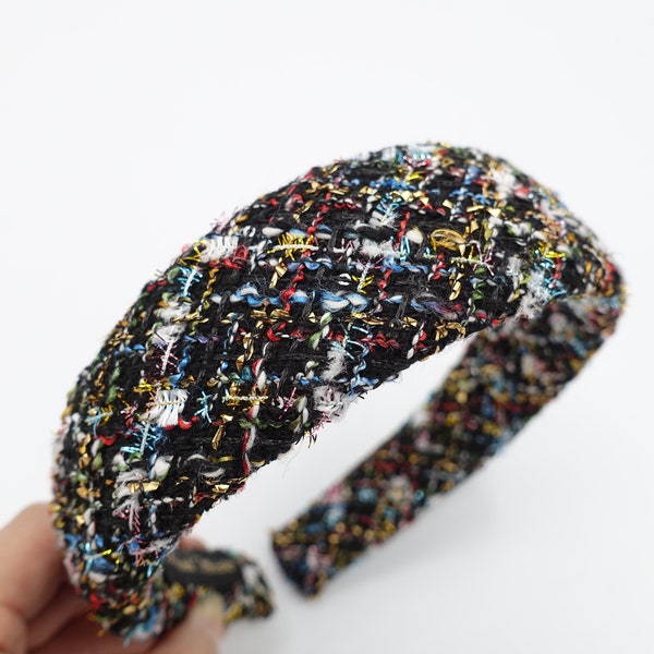 rainbow tweed headband padded multi-colored hairband Autumn Winter headband for Women