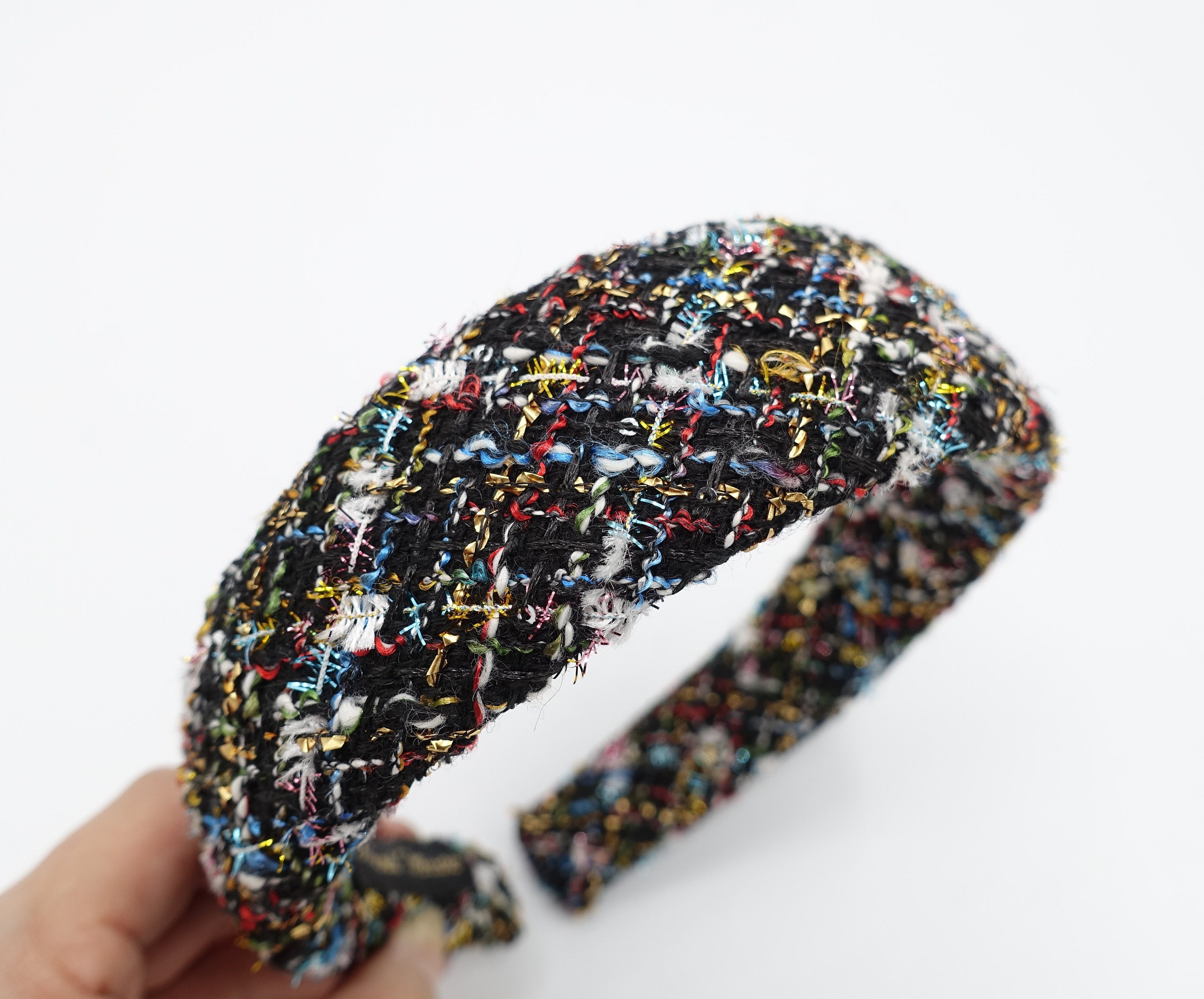 Multicolor Beaded Tweed Headband rainbow tweed headband padded multi-colored hairband Autumn  main image 4
