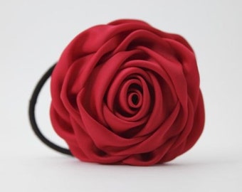 Handmade Satin Fabric Simple Rose Elastic Band Ponytail Holder Women hair accessories