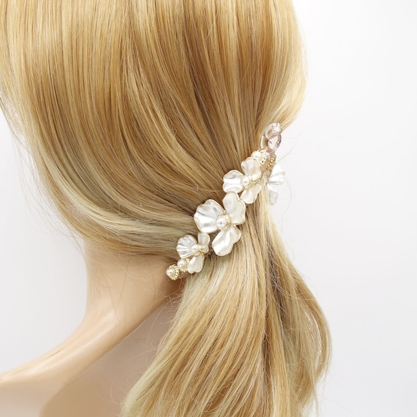 Barrette banane perlée, barrette banane fleur, accessoire cheveux élégant pour femme