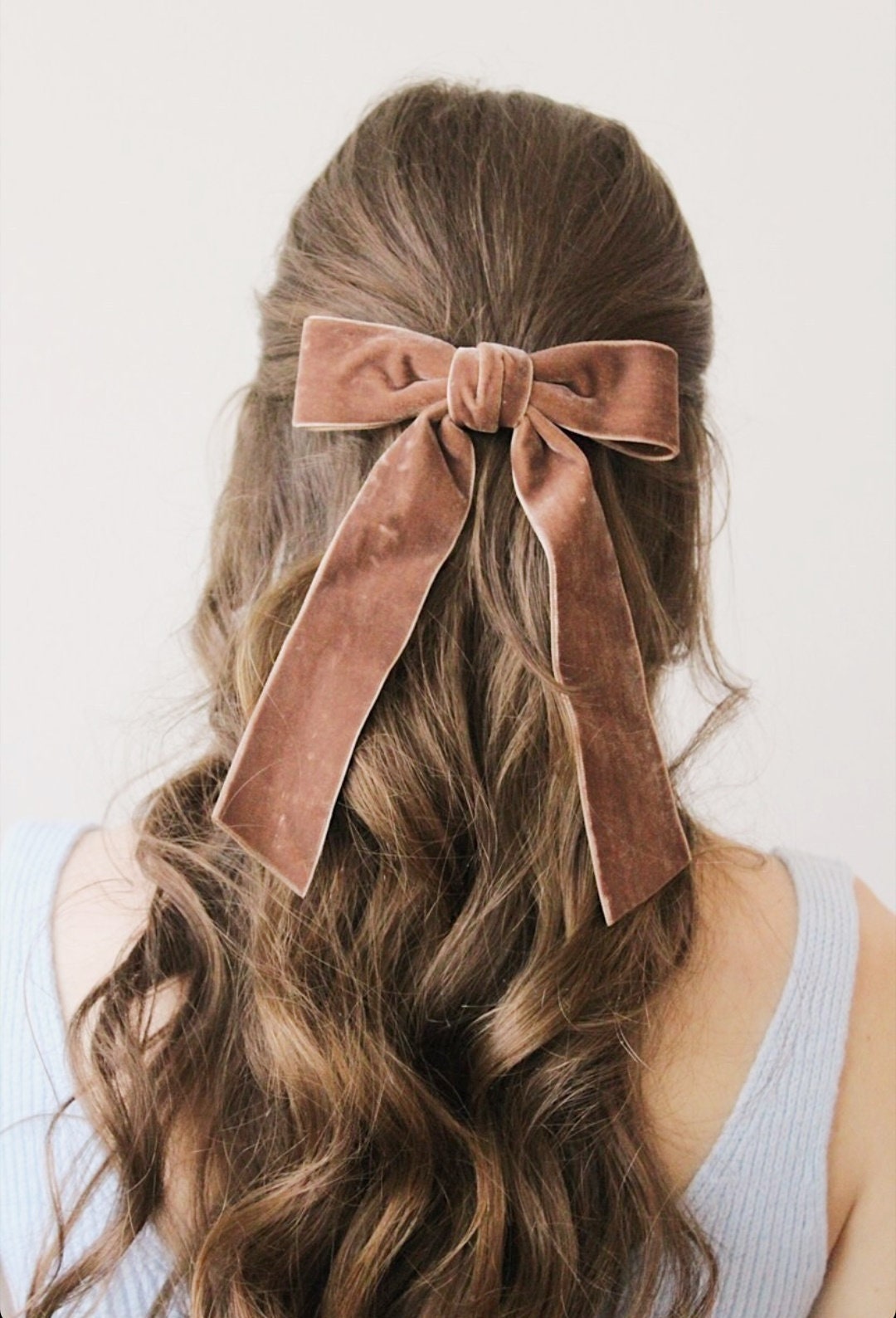 Velvet Hair Bow With Tail Double Faced Velvet Basic Women Hair