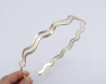 Double Row Wave Metal Headband, Minimalist Gold Wavy Hair Band, Zig Zag Headband