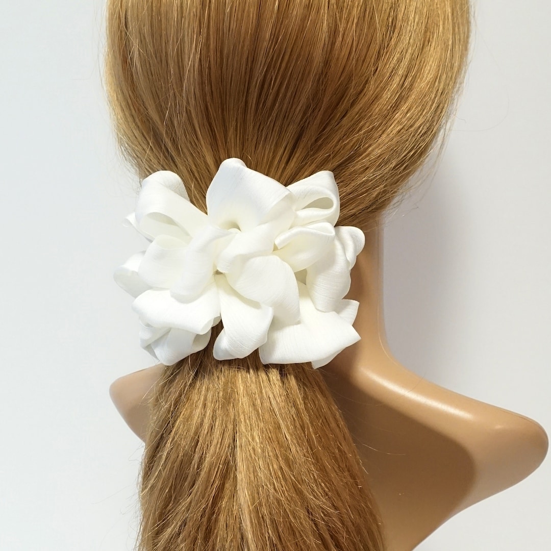 Glossy Chiffon Loop Wave Flower Hair Scrunchies Women Hair