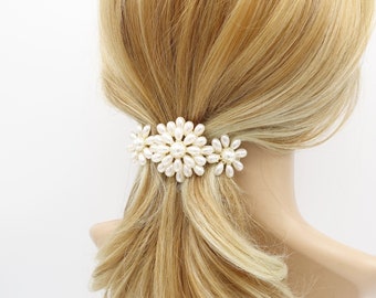 Barrette à cheveux française ornée de fleurs perlées pour femme