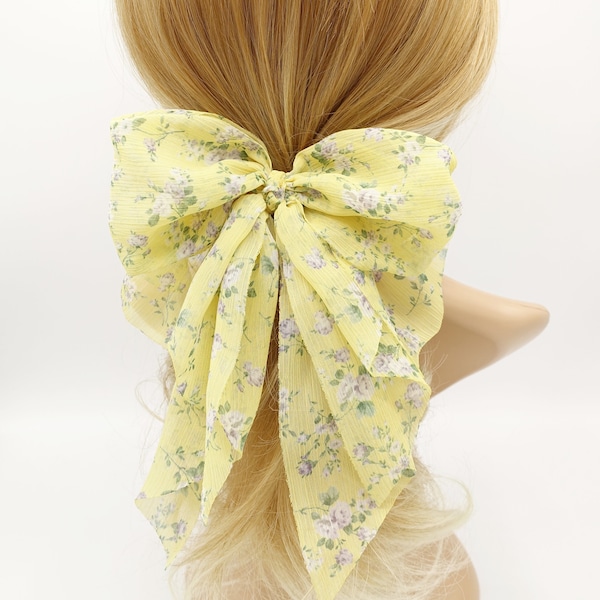 laço de cabelo floral de chiffon amassado para mulheres