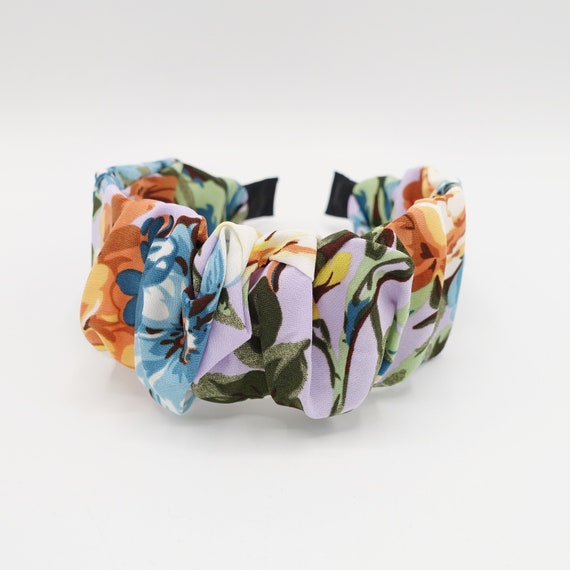 Large flower print headband pleated hairband colorful hair | Etsy