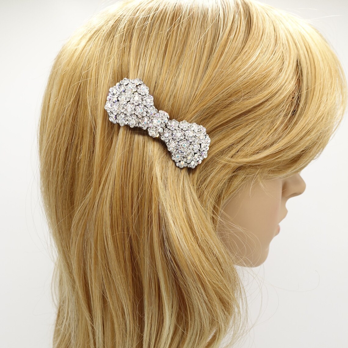 Rhinestone Embellished Small Hair Bow Barrette | Etsy
