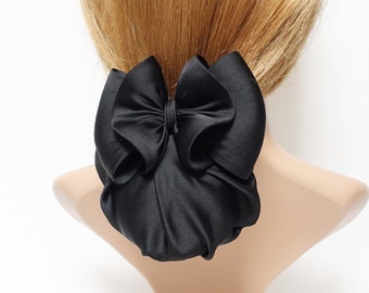 covered snood net professional hair bow french barrette