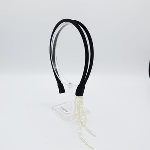 pearl tassel attached velvet double headband stylish woman hairband accessory